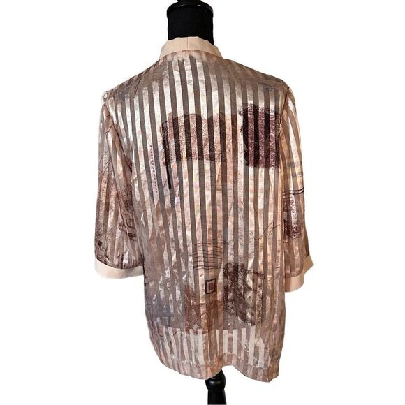 Vintage R&M Richards Cardigan Sheer Striped Tan Gold Open Front - Picture 5 of 5